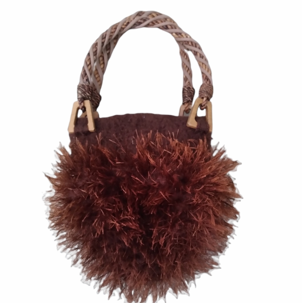 Unique Fleece and Eyelash Yarn Handbag
